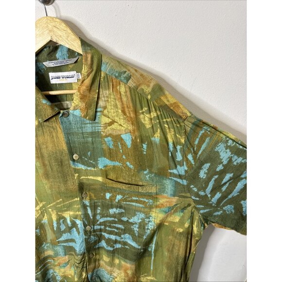 Vintage Jams World XXL Crushed Rayon Hawaiian Aloha Shirt Abstract Tie Dye USA - Picture 2 of 4